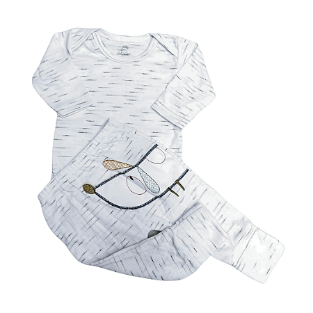 KIT 2 PÇS - BODY MANGA LONGA SUEDINE JETT CALÇA VIRA PÉ SUEDINE JETT BORDADO GRANDE LATERAL