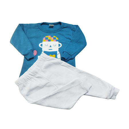 CONJUNTO BLUSA E CALÇA MOLETOM COM GOLA E PUNHO RIBANA ESTAMPADO - TAMANHO 1,2 E 3 ANOS