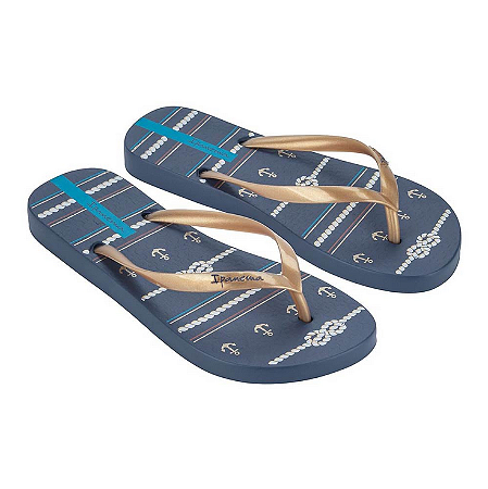 Chinelo Ipanema Bege/azul/dourado
