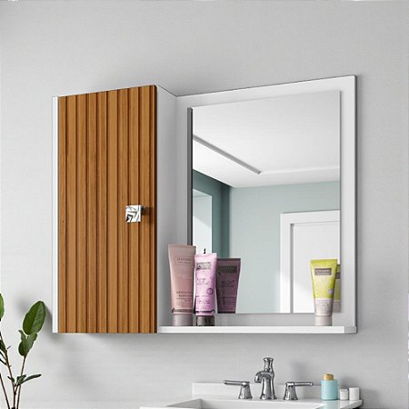 Espelheira Para Banheiro Moderna E Funcional Branco Ripado