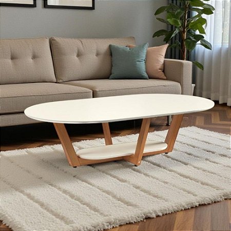 Mesa De Centro Oval Para Sala De Estar Off White Nature