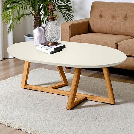 Mesa Centro Oval Para Sala Estilo Off White