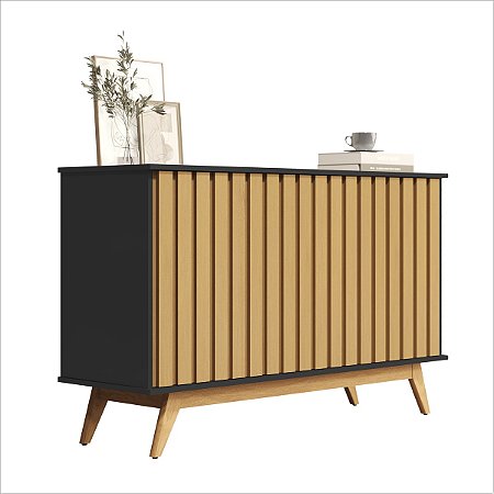 Balcão Ripado Tres Portas Design Elegante Preto Nature