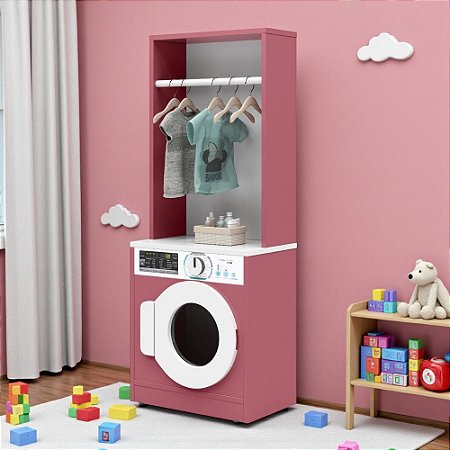Lavadora De Brinquedo Cabideiro Quarto Infantil Branco Rosa