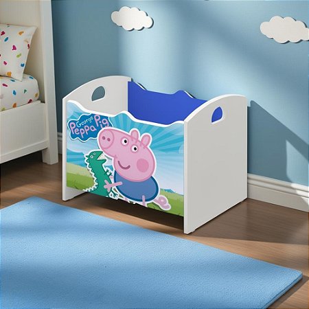 Baú Organizador De Brinquedos George Azul Branco Acetinado