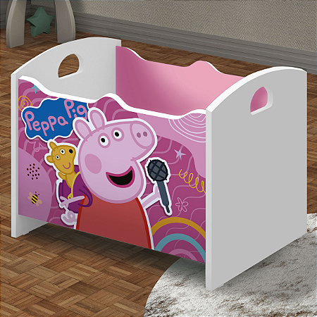 Baú Organizador De Brinquedos Peppa Rosa Branco Acetinado