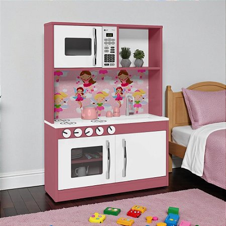 Cozinha Infantil Fogão Branco Rosa