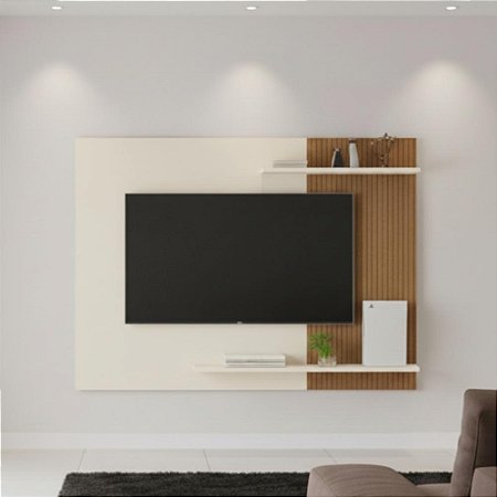Painel Para Sala Tv Com Detalhe Ripado Off White