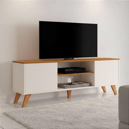 Rack Retro Para Tv Sala Estar 2 Portas Off White Cedro
