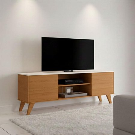 Rack Retro Para Tv Sala Estar 2 Portas Cedro Off White