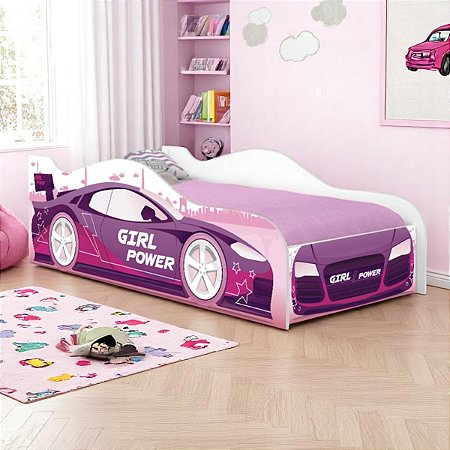 Cama Carro Menina Rosa Kids Solteiro