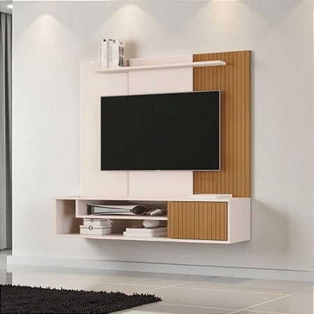 Home Theater Suspenso Com Detalhe Ripado Sala Off White