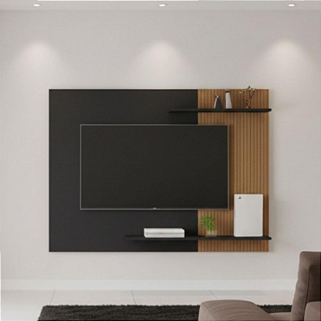Painel Para Sala Tv Com Detalhe Ripado Preto