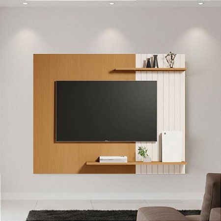 Painel Para Sala Tv Com Detalhe Nature Off White
