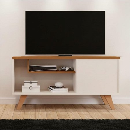 Rack Bancada Retrô Com Nicho 1 Porta Off White Nature