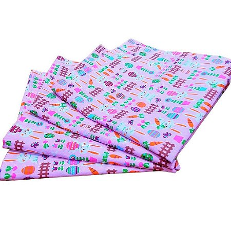 Kit 4 Guardanapos De Tecido Algodão Coelho Da Páscoa Alegria Rosa 39cmx39cm - UN / 4