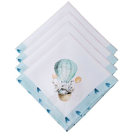 Kit 4 Guardanapo De Tecido Oxford Balão Coelho Da Páscoa Azul 40cmx40cm - UN / 4
