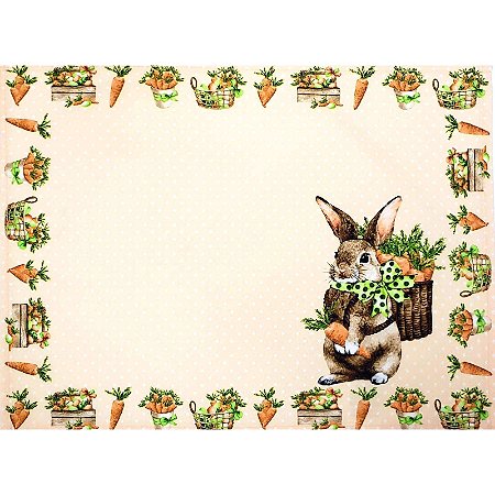 Kit 4 Jogos Americanos Cesta Coelho Da Páscoa Poá Laranja 43cmx34cm - UN / 4