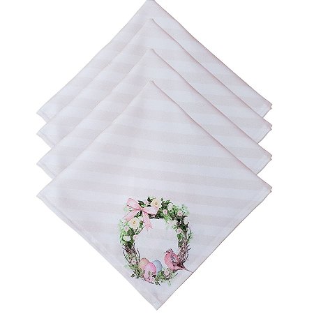 Kit 4 Guardanapos Páscoa Floral Vintage Pássaros Da Charlô 40cmx40cm - UN / 4