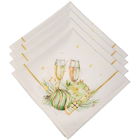 Kit 4 Guardanapos De Tecido Celebra De Natal 40cmx40cm Dourado - UN / 4