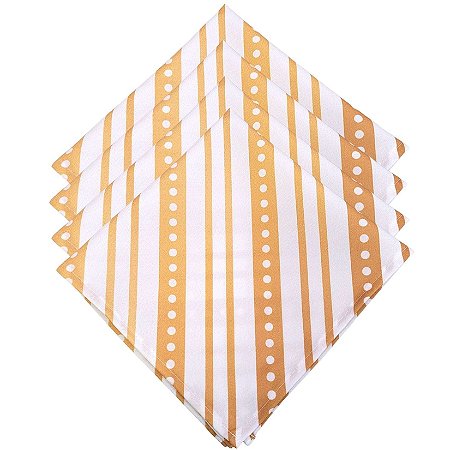 Kit 4 Guardanapos De Tecido Listrado Natal Dourado 40cmx40cm - UN / 4
