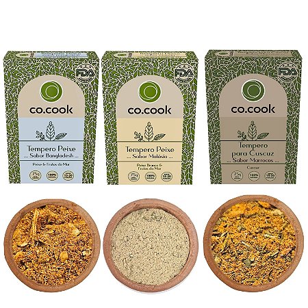 Kit 3 Temperos Funcionais Co.cook – Peixe Bangladesh Malásia E Cuscuz Marroquino 225g - UN / 3