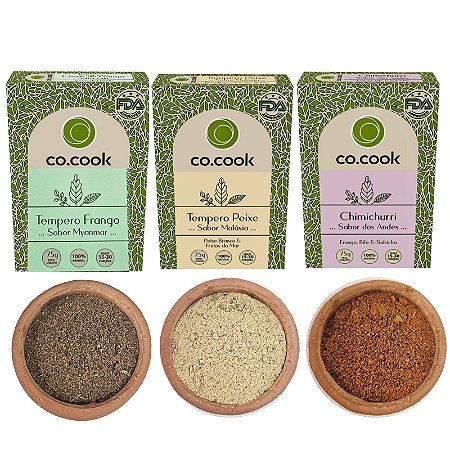 Cocook Kit 3 Temperos Funcionais 100% Natural Carne Chimichurri Frango Peixe 225g - UN / 3