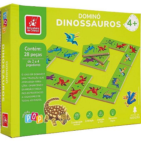 Dominó Dinossauros Em Madeira 28 Peças
