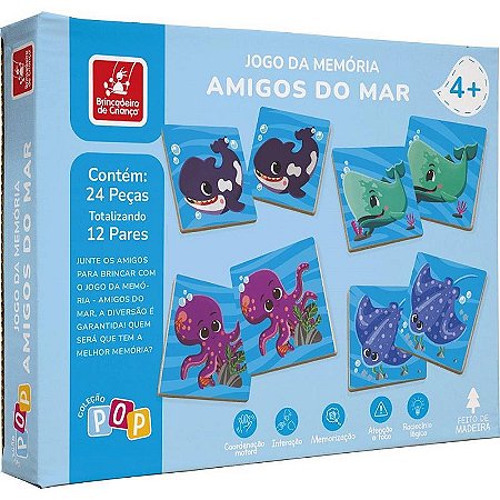 Jogo Da Memória Em Madeira Amigos Do Mar 24 Peças