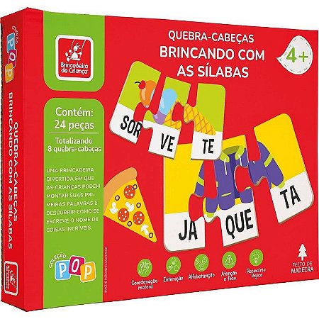 Quebra-cabeça Madeira Brincando Com Silabas 24 Peças