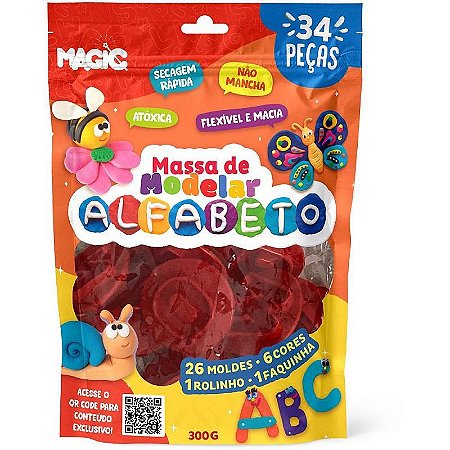 Massa Para Modelar Criativa Alfabeto 300g 34 Peças Com Moldes