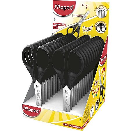 Tesoura Escolar Essentials Preta 13cm - Pacote Com 24