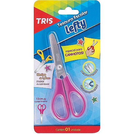 Tesoura Escolar Tris Lefty Para Canhoto 13cm Caixa Com 12