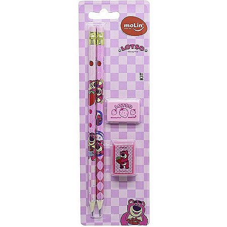 Kit Escolar Lotso Com 2 Lápis, Borracha E Apontador – Molin
