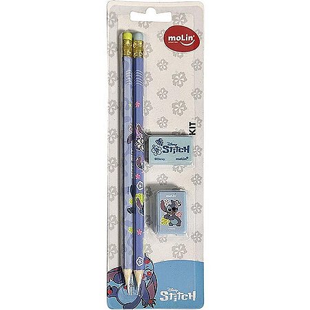 Kit Escolar Stitch Com 2 Lápis, Borracha E Apontador – Molin Com 4 Produtos