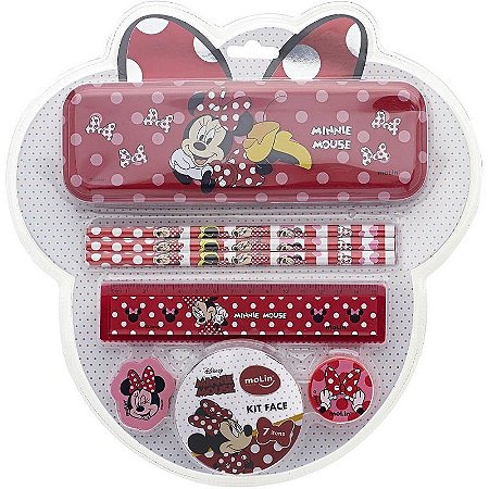 Kit Escolar Minnie 7 Peças Com Estojo Metálico