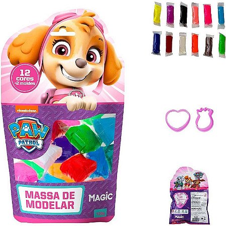 Massa Para Modelar Criativa Patrulha Canina Skye 120g Com 12 Cores E 2 Moldes