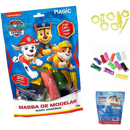 Massa Para Modelar Criativa Patrulha Canina Chase 300g 12 Cores Com 6 Moldes