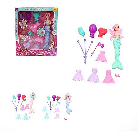 Boneca Mila Sereia Encantada Com 12 Peças Sortidas