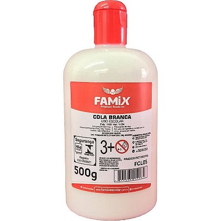 Cola Escolar Branca 500g Caixa Com 12 Unidades Famix