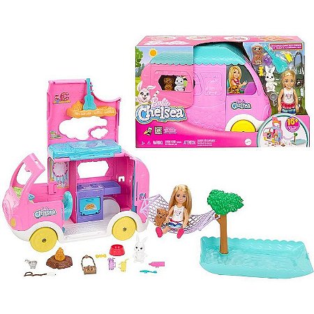 Barbie Family Chelsea Trailer De Camping 2 Em 1