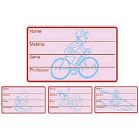 Etiqueta Escolar Decorada Fundo Rosa Com Desenho Azul/cinza - Pacote Com 400 Unidades