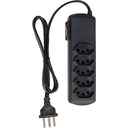 Filtro De Linha 5 Tomadas Slim Bivolt 0,8m Preto Compacto