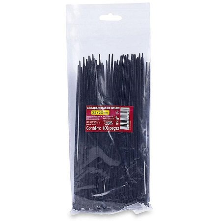 Abraçadeira Nylon Preta 3,6x200mm Pacote Com 100