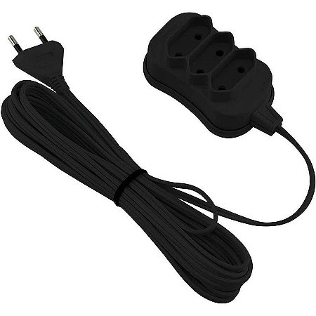 Extensão Elétrica Bipolar 5m 3 Entradas Preta