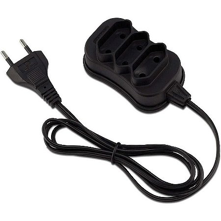 Extensão Elétrica Bipolar 3m Com 3 Entradas - Preto