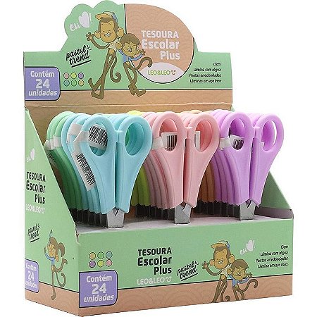 Tesoura Escolar Pastel Trend Plus - 6 Cores - Display Com 24 Unidades