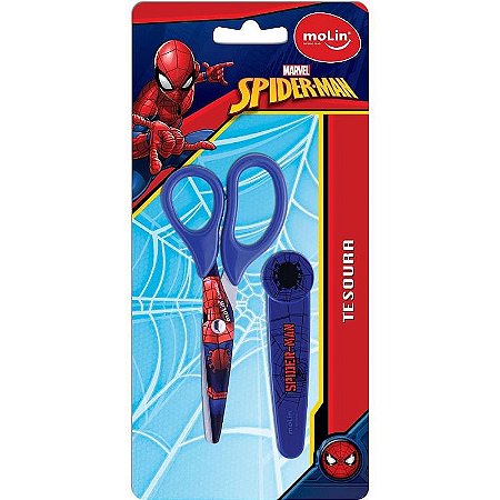 Tesoura Escolar Decorada Spider-man Com Protetor 13cm (s)