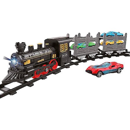 Locomotiva Trem Transporte Com 4 Carrinhos
