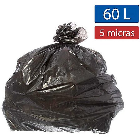 Saco Para Lixo 60l Preto 60x70cm 5 Micras Pacote Com 100